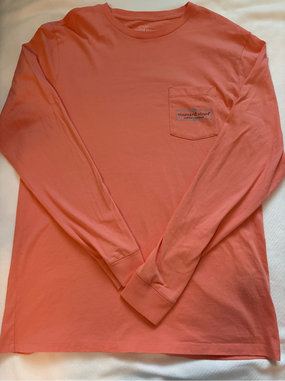 Vineyard Vines Men's Coral Long-Sleeve Pocket Tee with Logo Patch